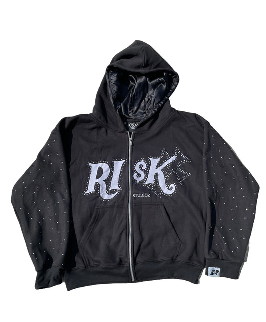 “FAITH IN RI$K” RHINESTONE ZIP-UP