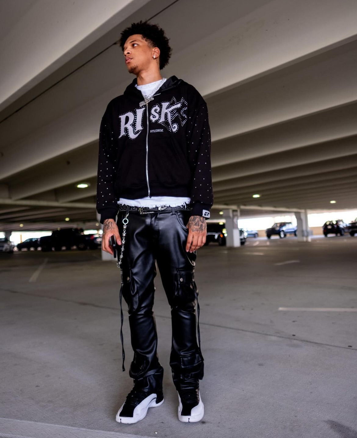 “FAITH IN RI$K” RHINESTONE ZIP-UP